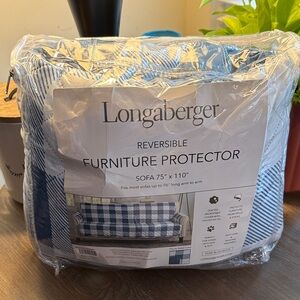 Longaberger New Blue White Reversible Sofa Protector 75x100 Machine Washable